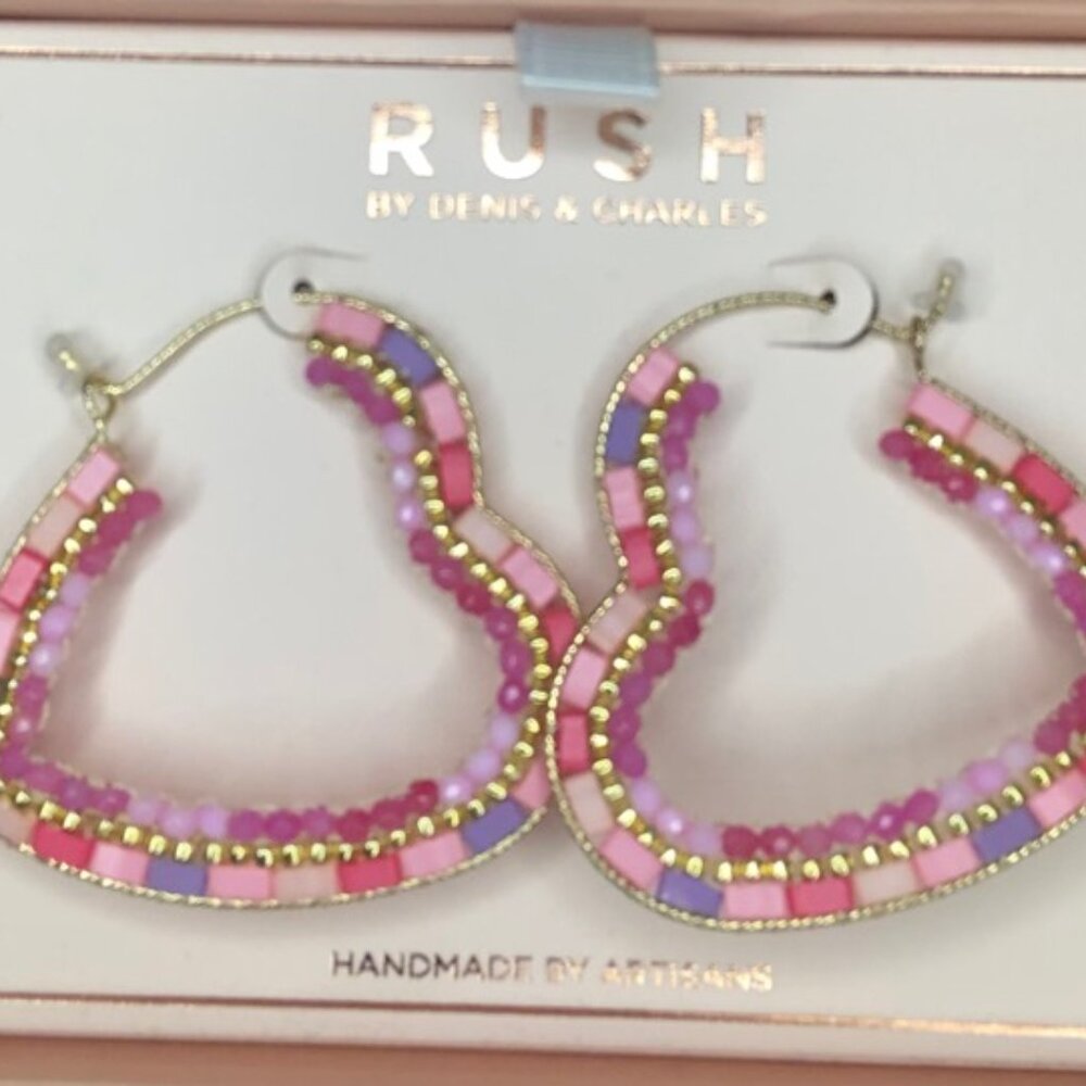 RUSH BY DENIS & CHARLES earrings heart shaped beaded loops HANDMADE BY ARTISANS